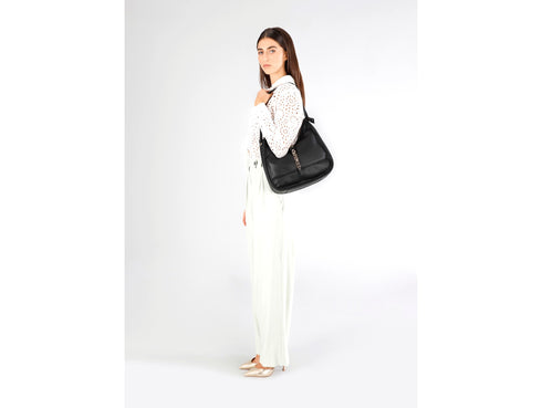 CafèNoir Black Soft Bag with Lettering and Shoulder Strap